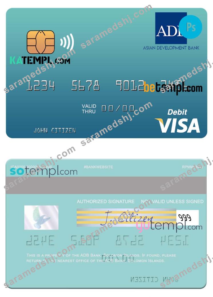 Solomon Islands ADB Bank visa debit card template in PSD format